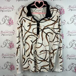 San soleil shirt long sleeves chains White and Brown Patterned UPF 50 sun shirt